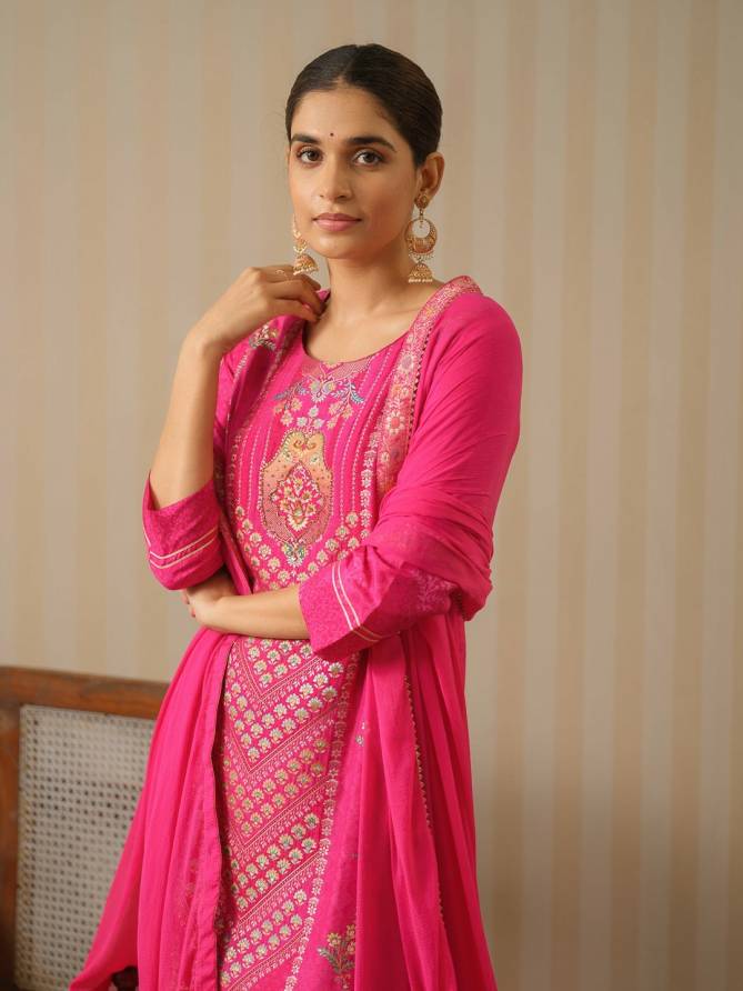 Psyna 2365 Size Set Pink Dola Jacquard Printed Kurti With Bottom Dupatta Wholesale Price In Surat
